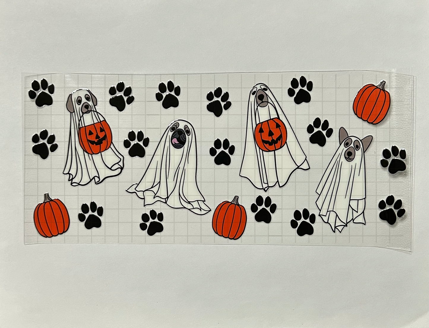 #68 - UV DTF 16 oz cup wrap - Dog Ghost UV DTF wrap