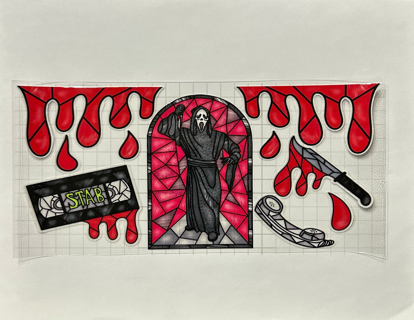 #64 - UV DTF 16 oz cup wrap - Halloween Slasher UV DTF wrap