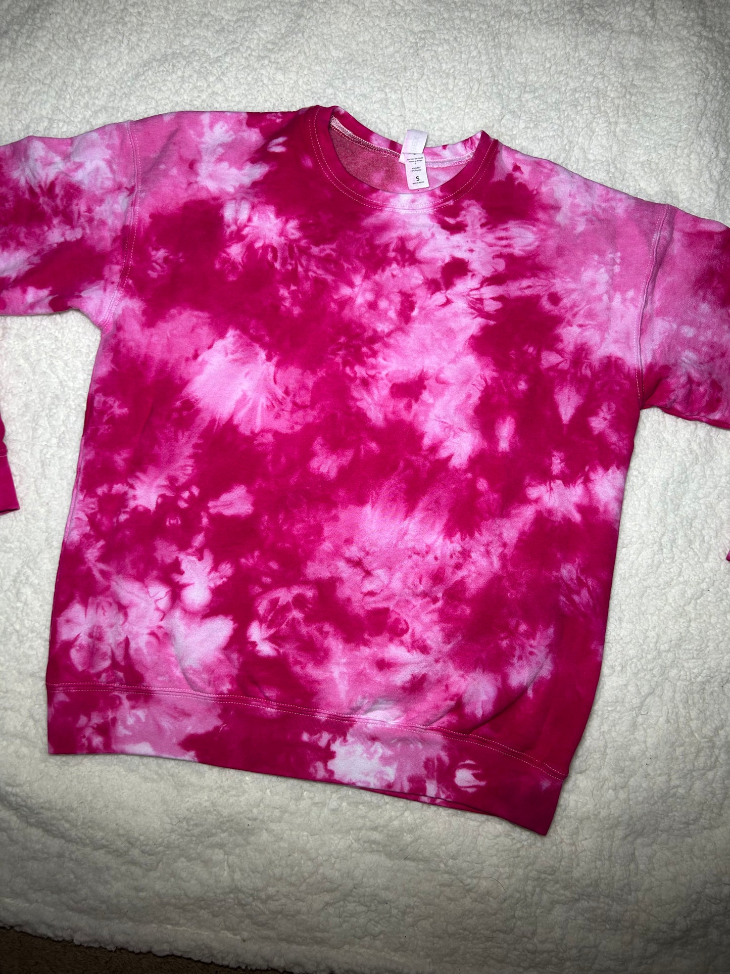 Rose Haze Tie Dye Sweatshirt ~ Pink Adult Crewneck Tie Dye Sweatshirt (Small)