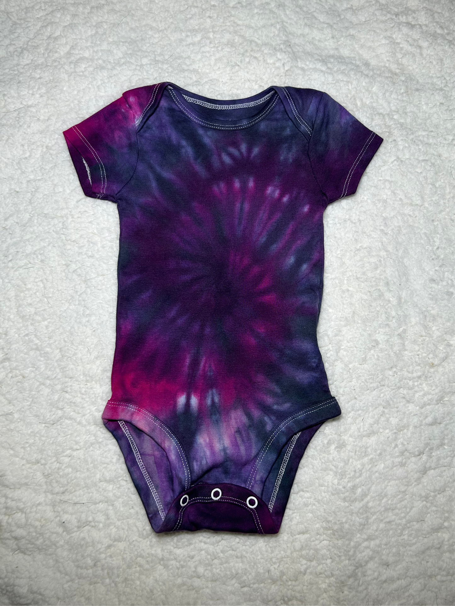Midnight Orchid ~ Pink, Purple & Black Spiral Tie Dye Baby Bodysuit (3-6 months)
