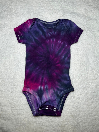 Midnight Orchid ~ Pink, Purple & Black Spiral Tie Dye Baby Bodysuit (3-6 months)
