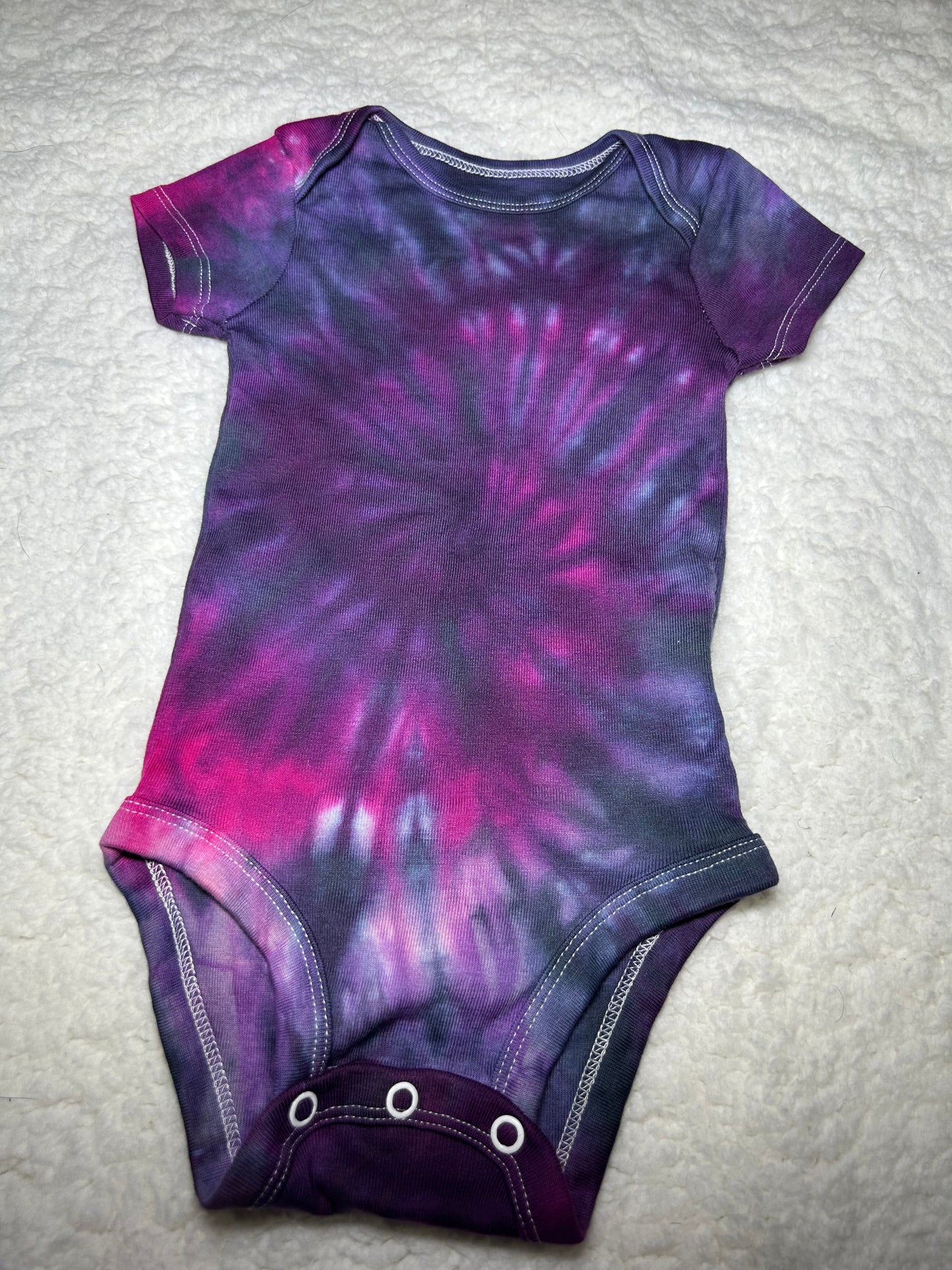 Midnight Orchid ~ Pink, Purple & Black Spiral Tie Dye Baby Bodysuit (3-6 months)