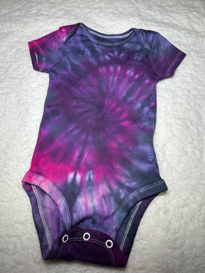 Midnight Orchid ~ Pink, Purple & Black Spiral Tie Dye Baby Bodysuit (3-6 months)