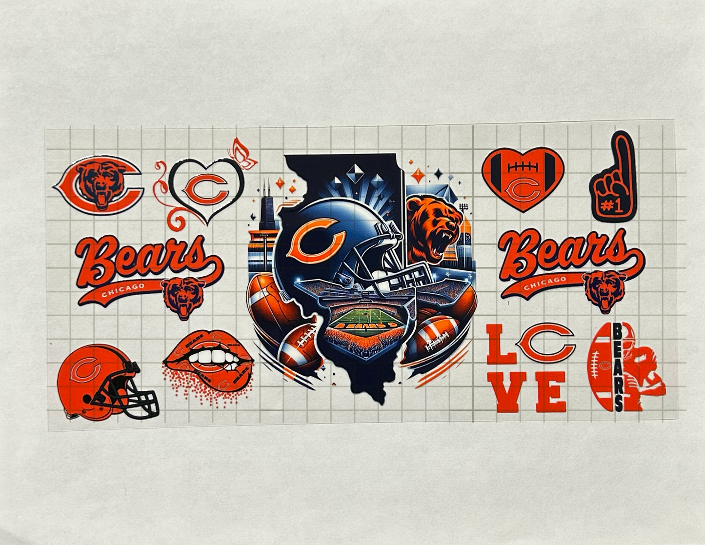 #55 - UV DTF 16 oz cup wrap - Chicago Football UV DTF wrap