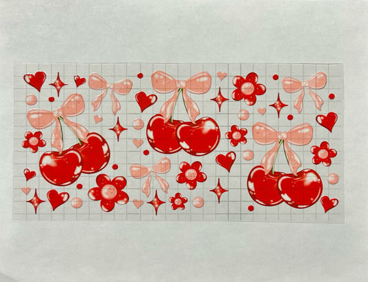 #24 - UV DTF 16 oz cup wrap - Bows & Cherries UV DTF wrap